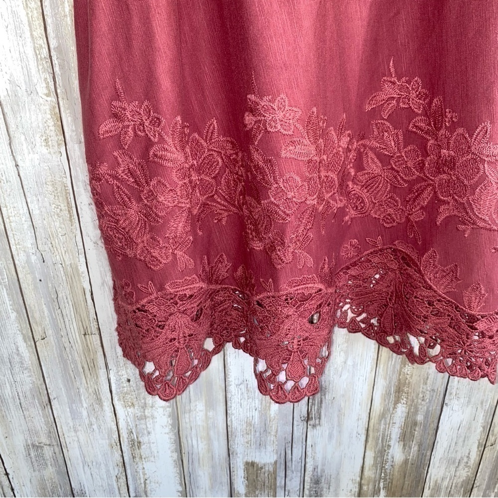 Lane Bryant Red Open Shoulder Long Lace Bottom Blouse - Picture 3 of 5